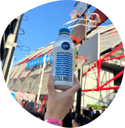 Open Water aluminum bottle outside Intuit Dome stadium